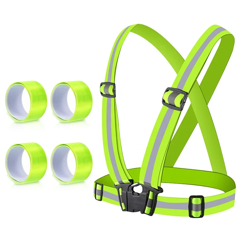 Hot sale high visibility fluorescent green elastic reflective safety belt for running