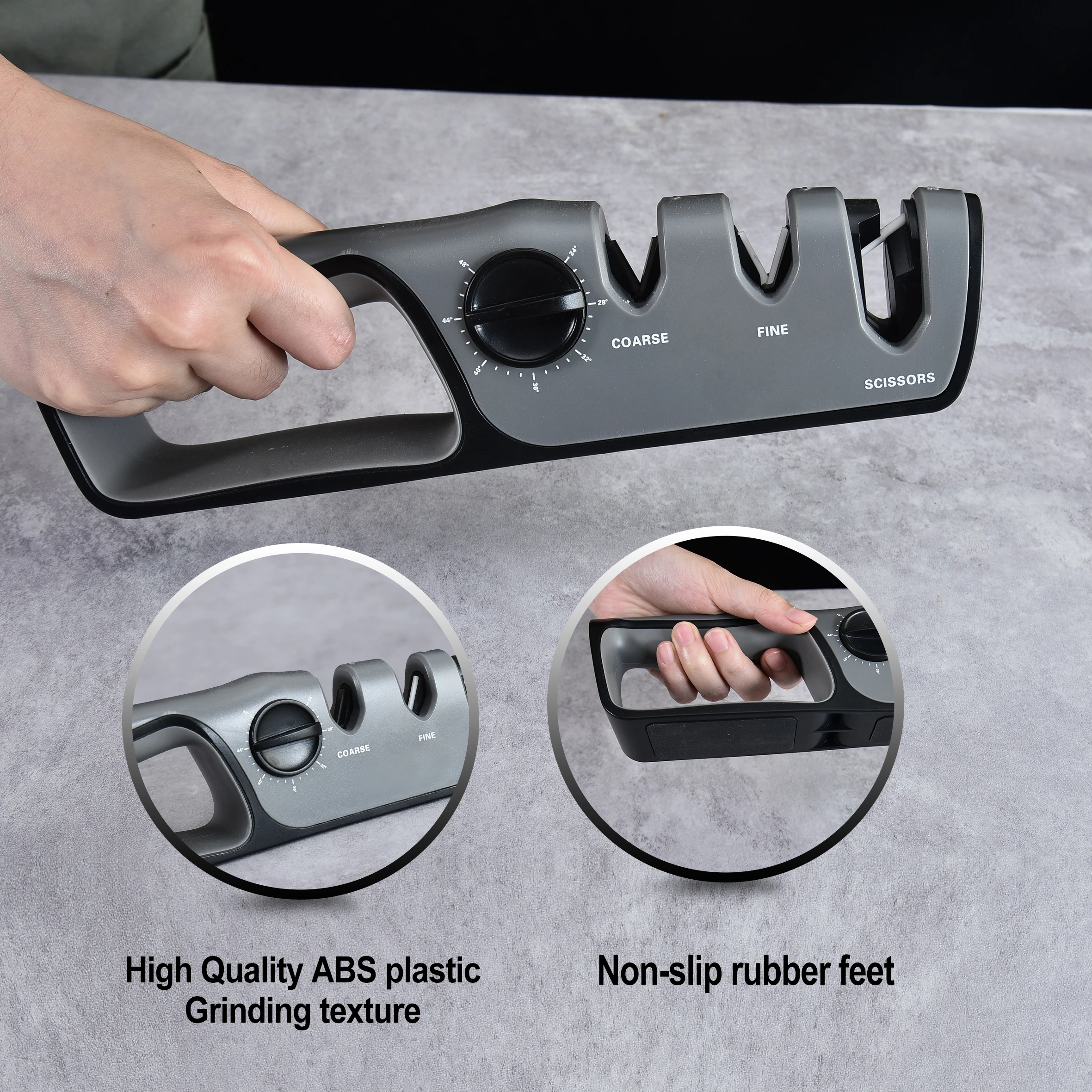 Adjustable Angle 3-stage Kitchen Knife Sharpener 3-in -1 Professional Knife & Scissors Sharpener