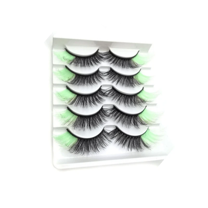 5 pairs/Tray 5D stereo Faux mink Fur Luminous Fluorescent Colorful  colored lashes on the sides stage False eyelashes