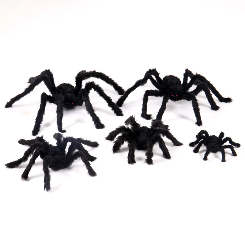 30cm-200cm Super Big Plush Spider Black Scary Giant Realistic Fake Hairy Animal for Party Halloween Decorations