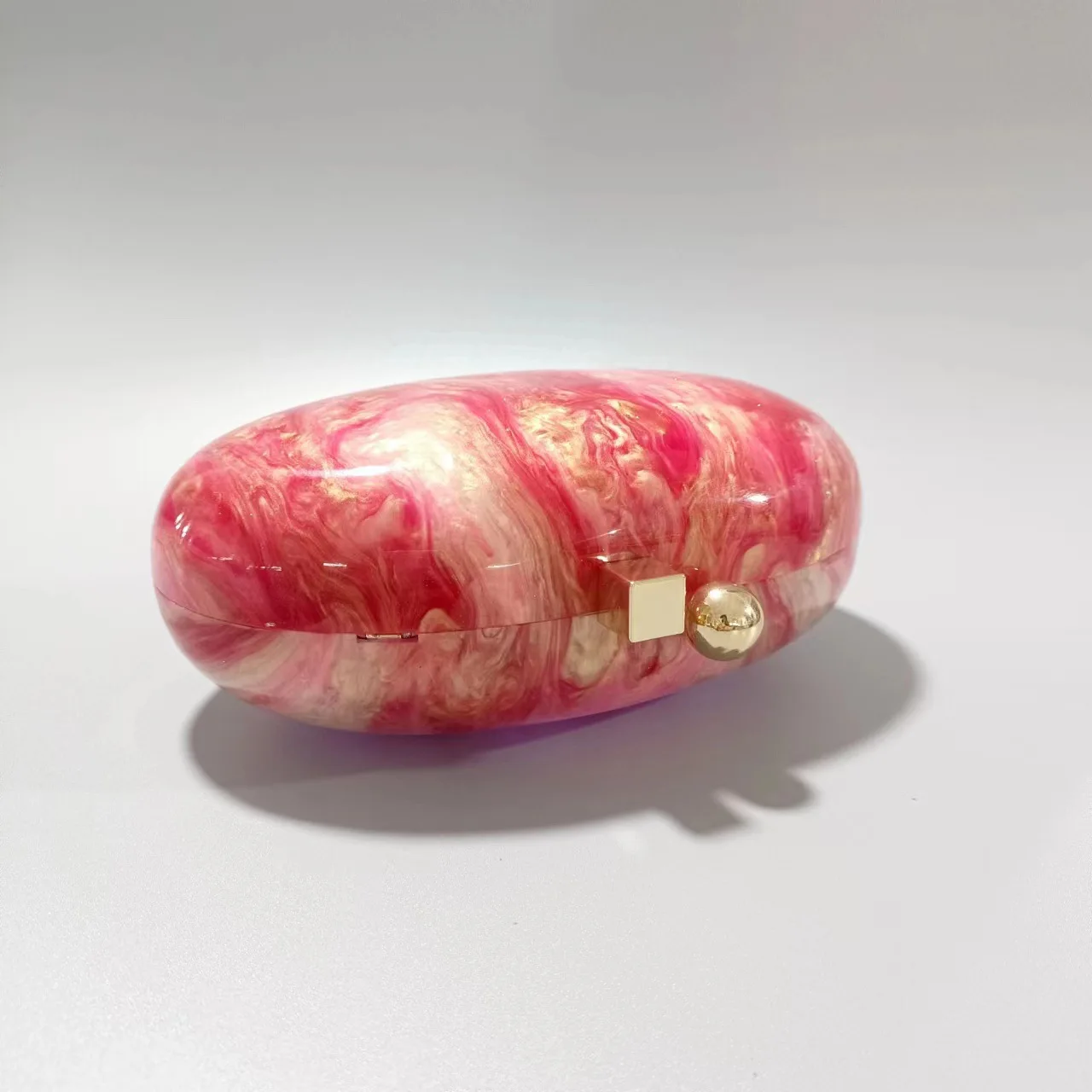 Women Wedding Party Acrylic Pink Oval Designer Clutch Marble Luxury Purse Bag