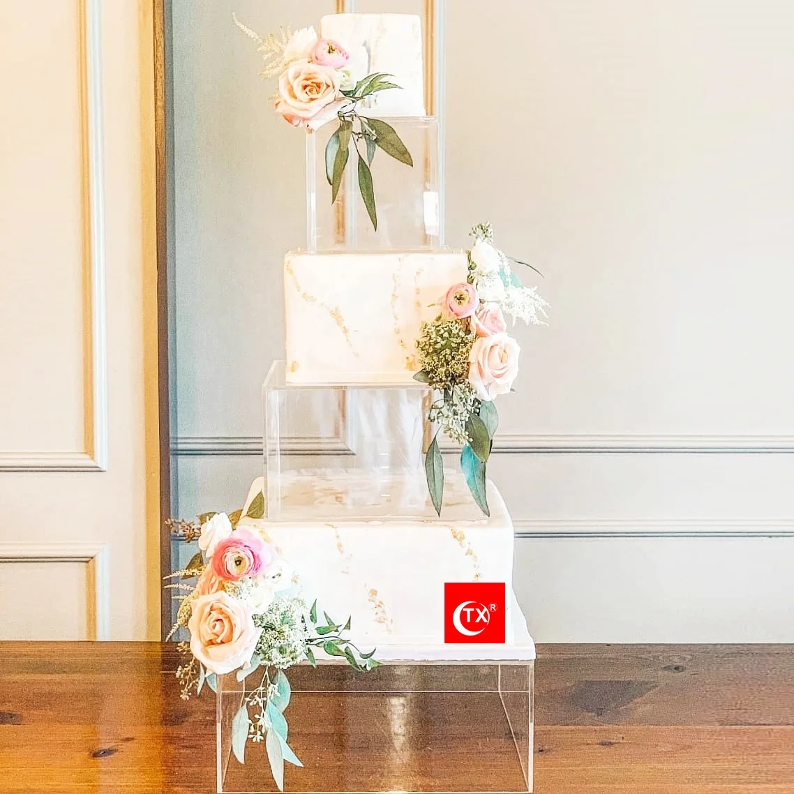 TX 25cm Cube Cake Riser Acrylic Square Fillable Cake Stand Cake Tillers Separator Decoration For Baking Tools Bakery Supplier
