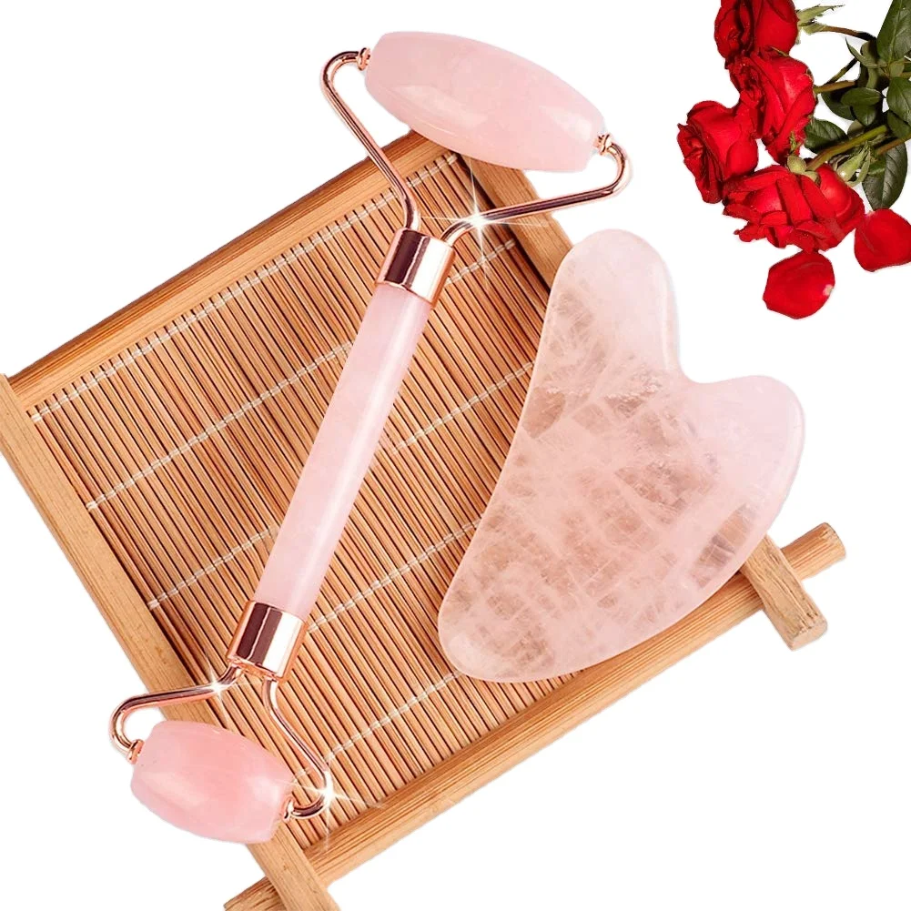 
Amazon Hot Sales Skin Care Tools Custom 100% natural crystal facial face rose quartz roller gua sha jade roller 