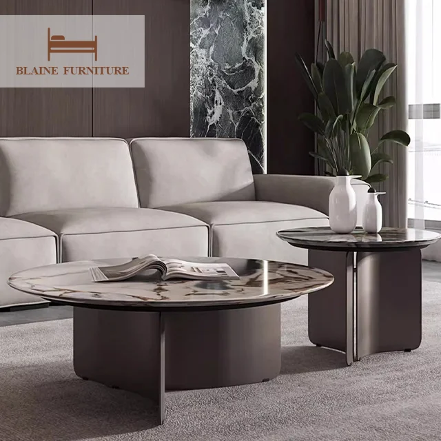 Customized Villa Modern Luxury Coffee Table Round Unique Cafe Tea Table Marble Top Stainless Steel Base Table Home furniture