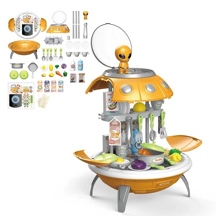 Wholesale Children Pretend Play Sets Toy Food Cooking Girls Set Kids Mini Girl Plastic Miniature UFO Kitchen Play set Toys