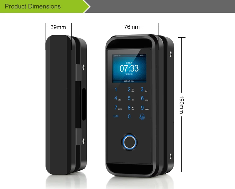 Anchor Frameless Glass Door Biometric Fingerprint Rfid Card Password Home Office Remote Control Electronic Lock