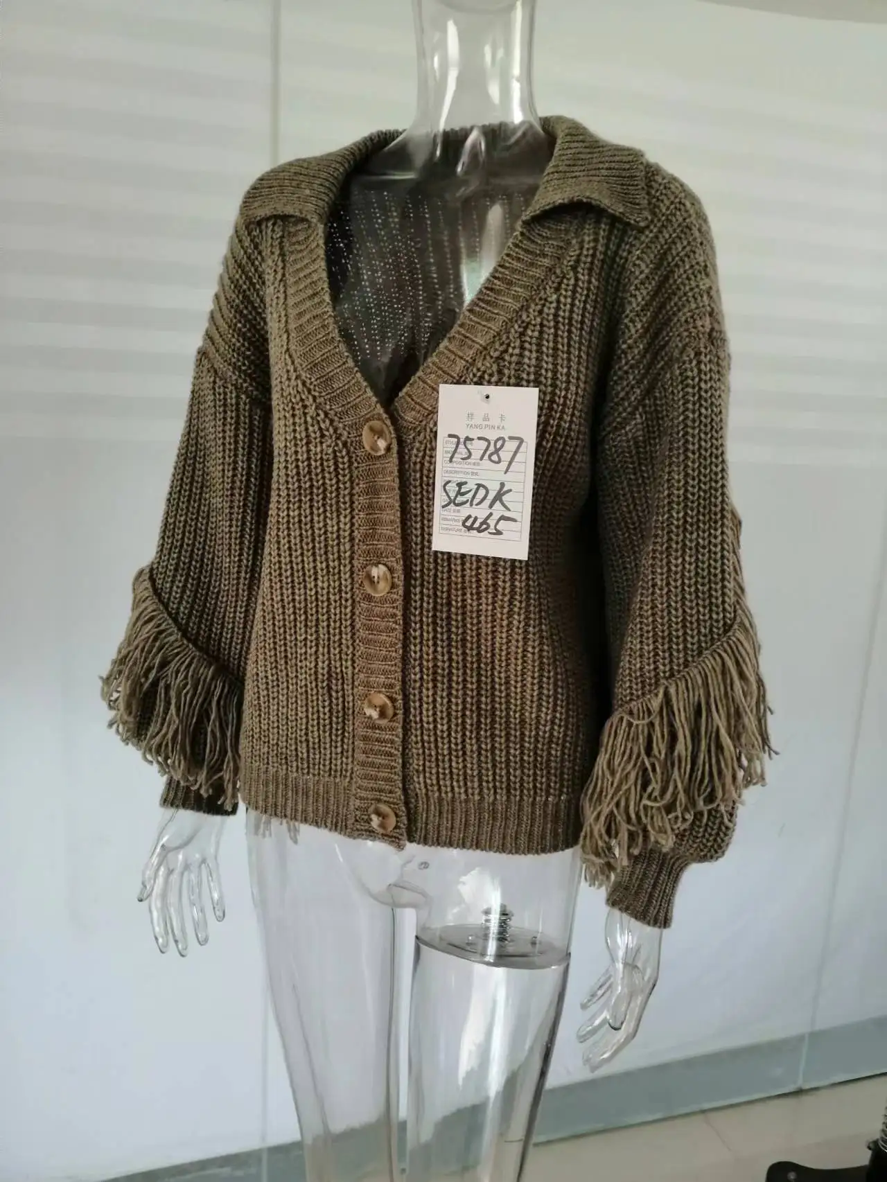 women clothing turn-down collar tassel thick heavy gauge knitted fashion new design wool sweater cardigan for women