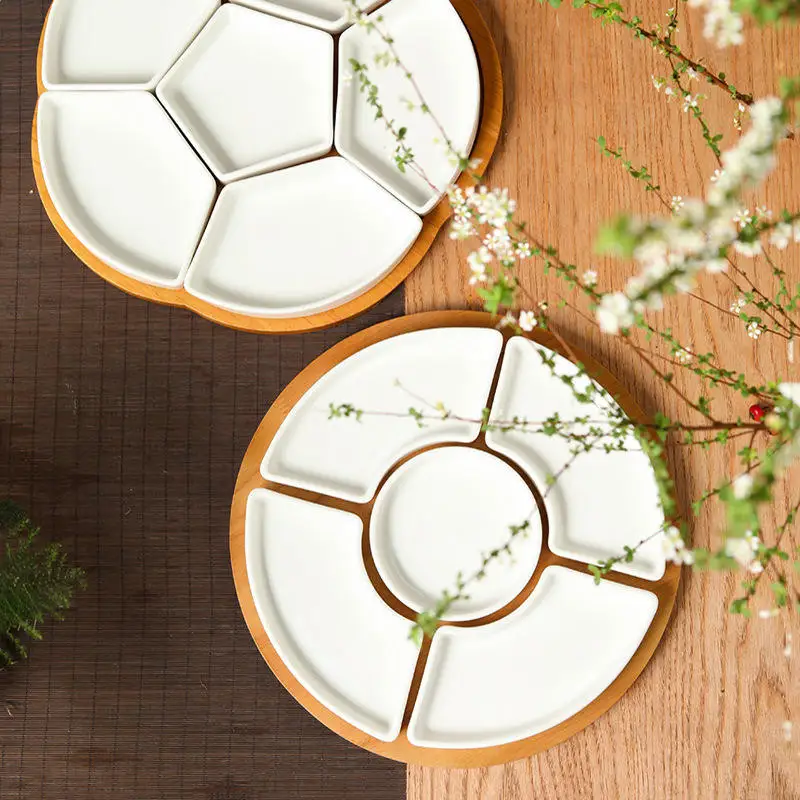 Custom Logo Solid Color Ceramic Fruit Plate Snack Household Split Melon Seeds Nut Platter Candy Plate