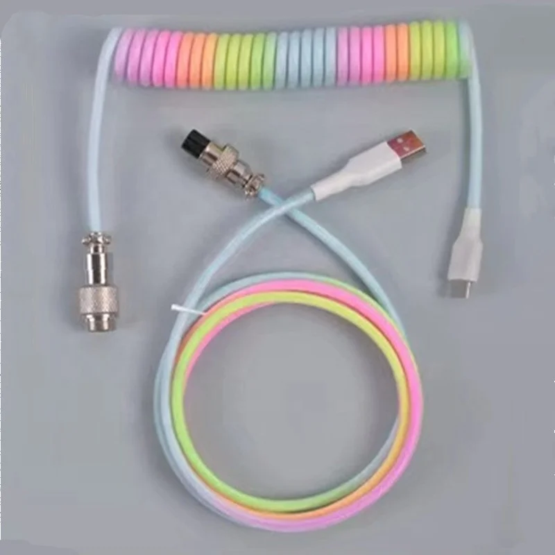 Custom Design 3M Coiled Aviator Connector Data Cable Type C USB Keyboard  For Mechanical Keyboard Spiral Paracord with Sleeve