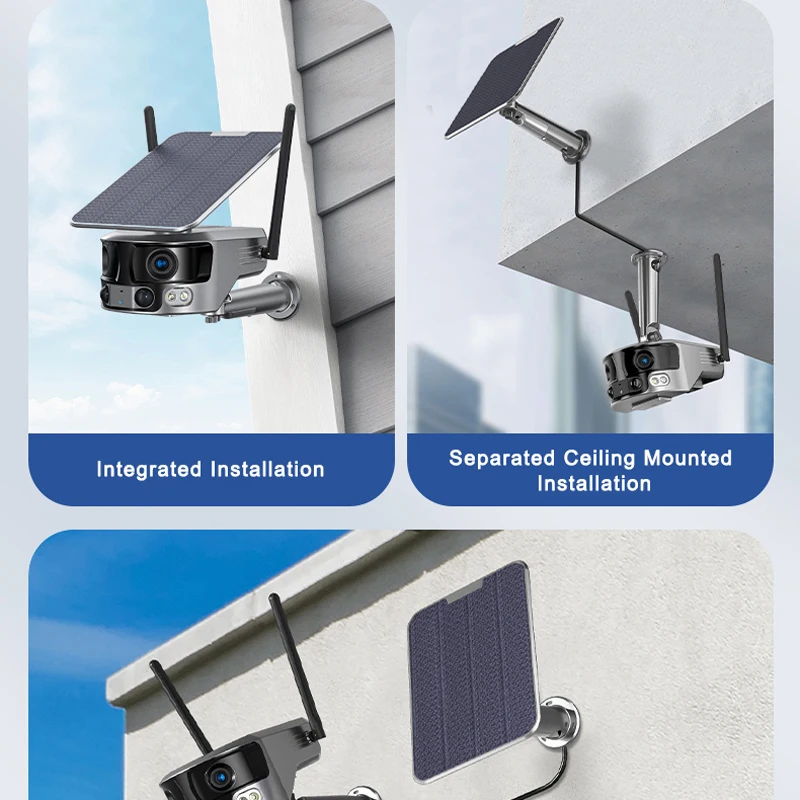 Dual Lens 4G 4K Solar Security Camera 8MP Wireless Outdoor Camera Rechargeable Battery Powered Color Night Vision 2-Way Audio