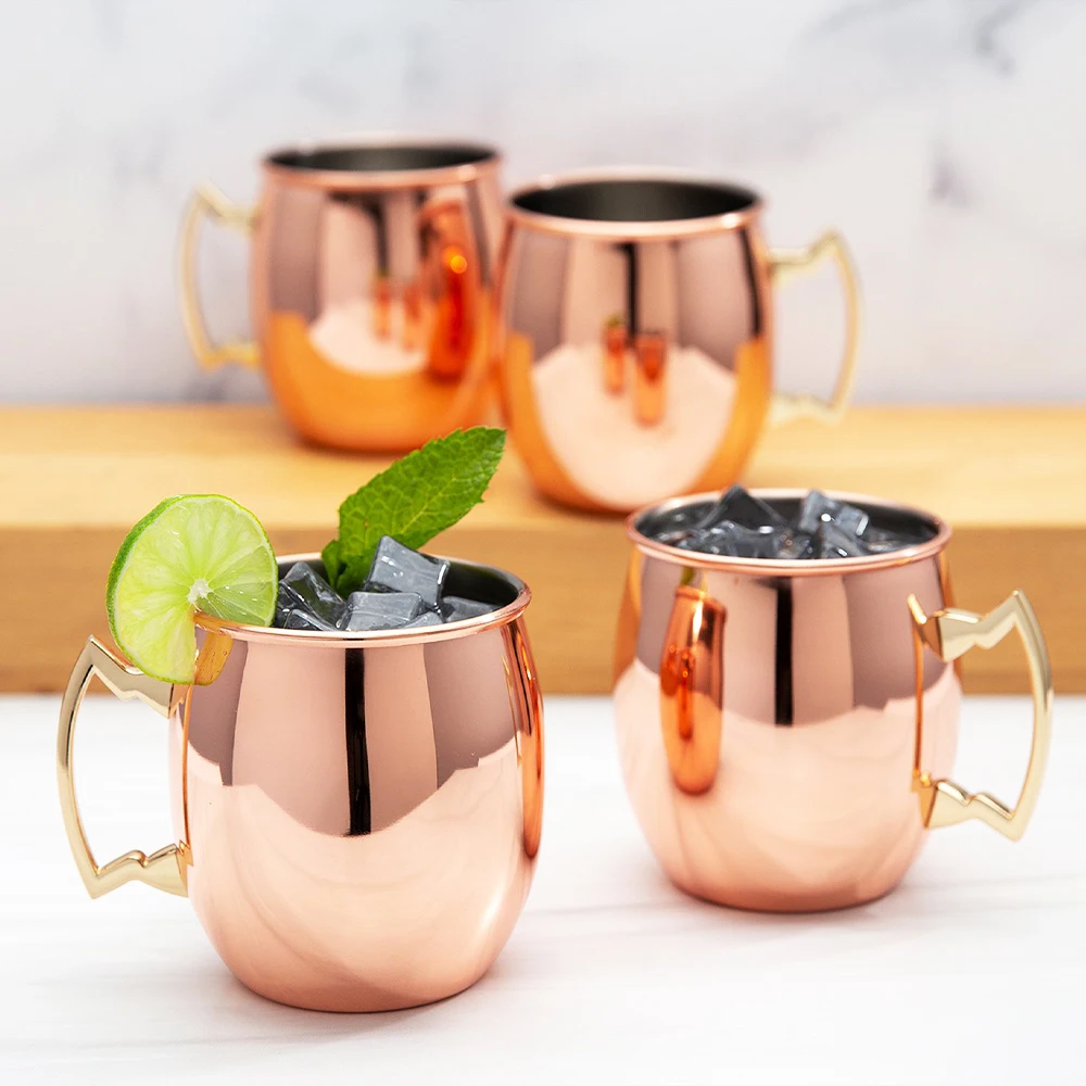 Bar Lux 550ml Moscow Mule Solid Copper Mugs 304 Stainless Steel Barrel Mug Rose Gold Drink Jug Metal Cocktail Glass