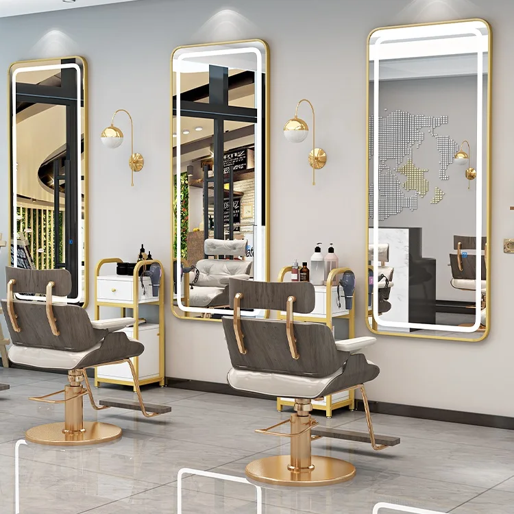 Зеркало для парикмахерской, специальная светодиодная подсветка, настенное зеркало в европейском стиле для стрижки волос, зеркало для салона