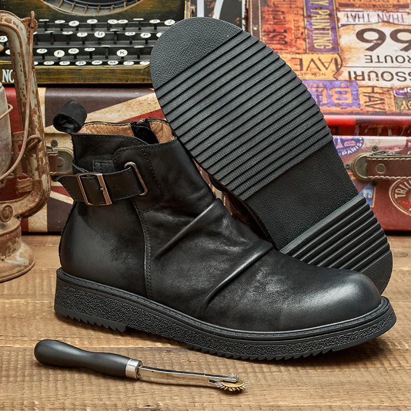 Wholesale  High Quality Genuine Leather Boots Men Office Business Boots ZIP Male Winter Boots Rubber