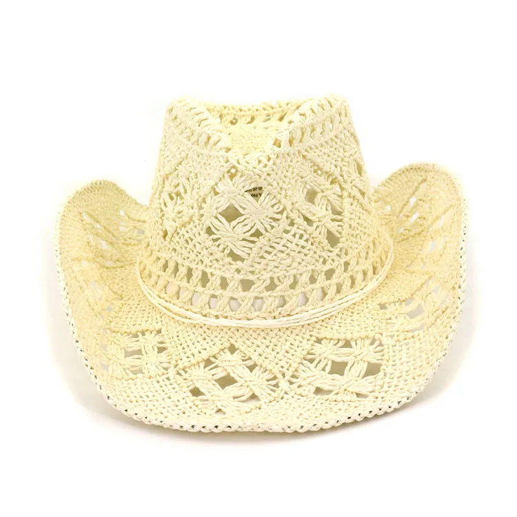 New Hollow Spring And Summer Outdoor Men And Women Couple Hat Travel Sunscreen Visor Western Cowboy Hand Woven Straw Hat