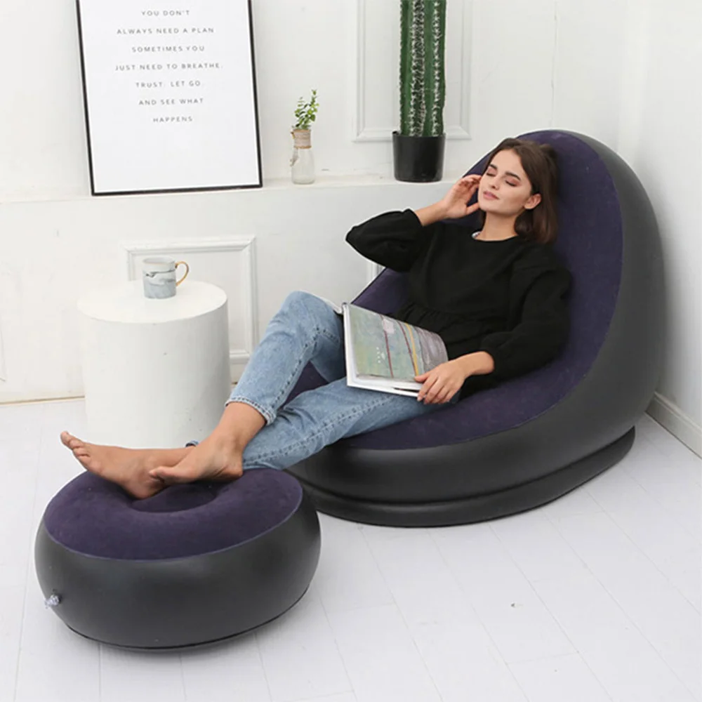 New Thick Inflatable Sofa Lazy Sofa With Footstool Foldable Portable Creative Lounge Chair Optional Color Spot Home Furnishing
