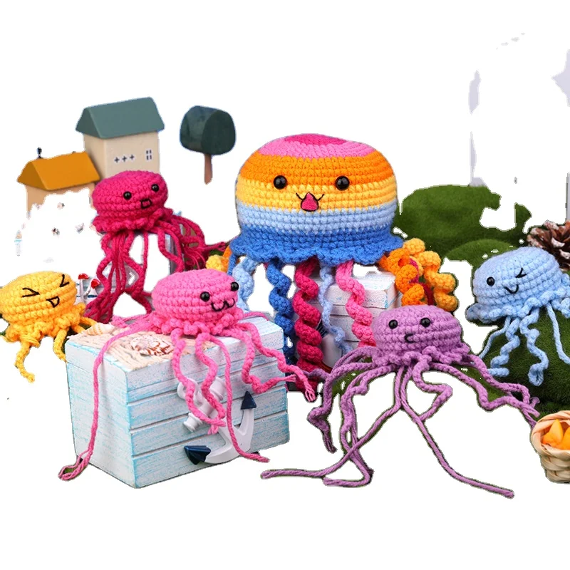 Easy To Do Knitted Crochet Starter Kit Animal DIY Handmade Wool Yarn 5 PCS Jellyfish Beginners Crochet Kit for Beginners