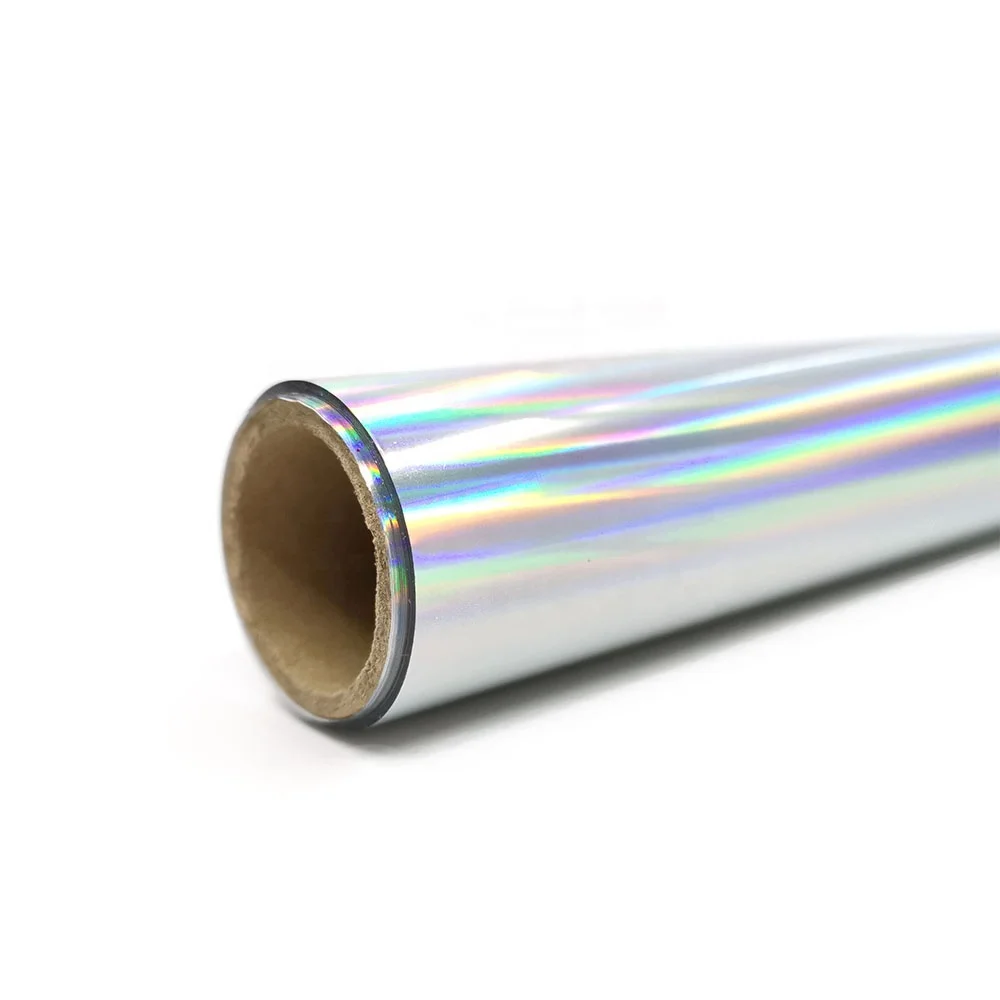 holographic rainbow hot foil stamp heat transfer transparent roll paper for plastic textile and leather