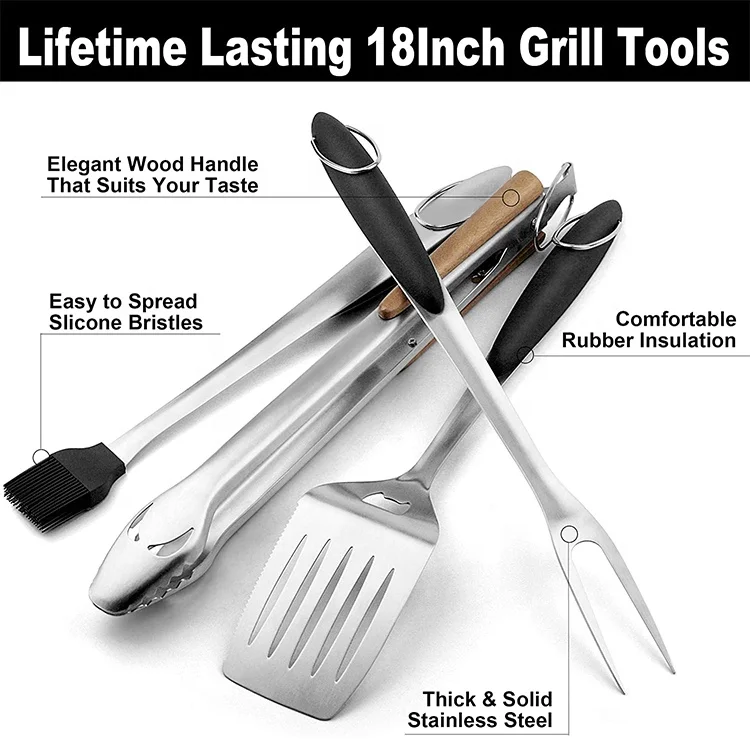 Heavy Duty BBQ Accessories BBQ Tongs Tool Set 4Pcs  Stainless Steel Grill Tools Set For Backyard Restaurant Outdoor Kitchen