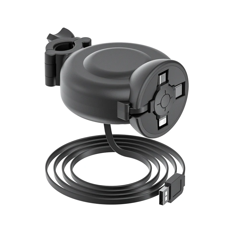 Three-in-one data cable car backrest fixed USB mobile phone charger data cable storage box retractable