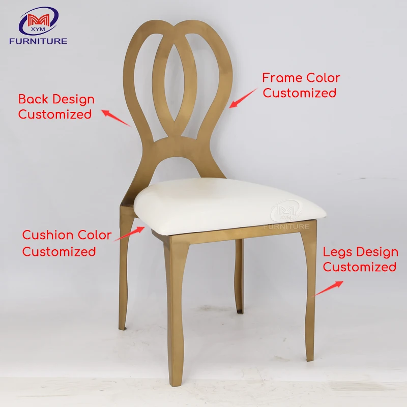 Rental Fancy Gold Stainless Steel Wedding chair for Restaurant and Banquet with heart design