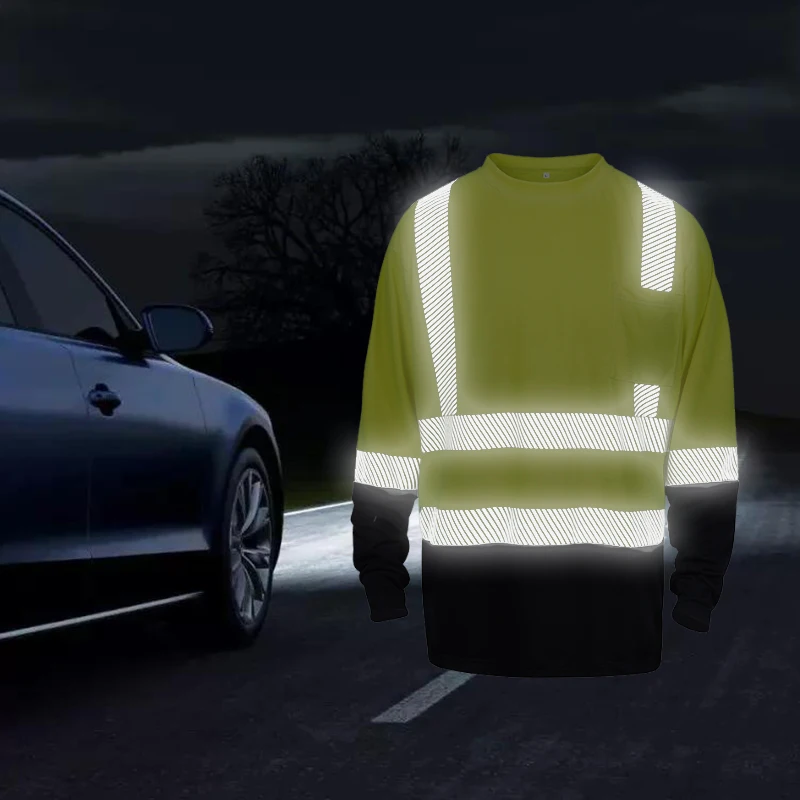 LX Wholesale Custom High Visibility Safety Polo Long Sleeve Shirt Yellow Workwear