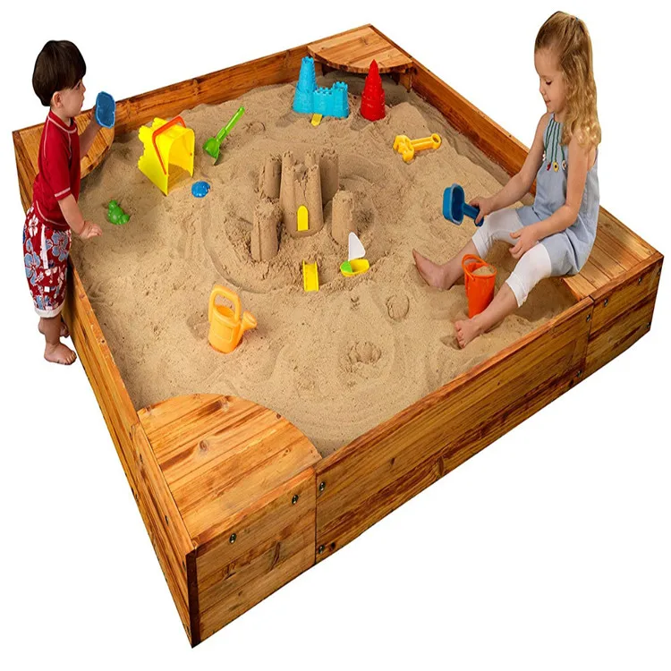 
High quality extra large smooth square outdoor play solid wood kids sandbox 