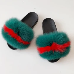 Wholesale Soft Fluffy  Kid Fur Slippers Custom Children Fox Fur Shoes Kids Fur Slides