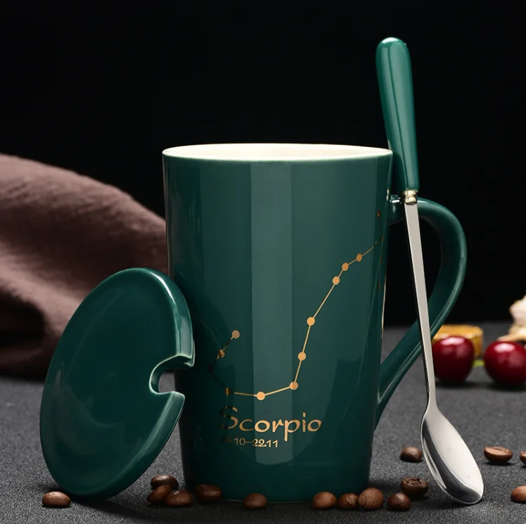 Fashionable ceramic tea water coffee cups Chinese zodiac printed coffee mugs