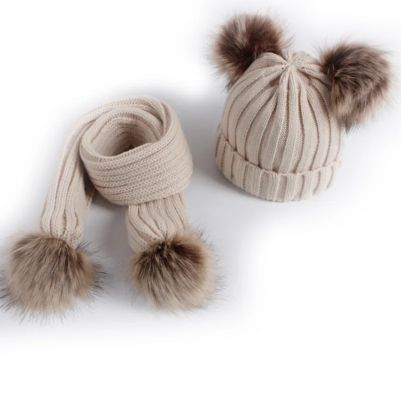 Infant toddler fleece knit hat scarf set kids winter beanie neck warmer baby cap for girls boys accessories
