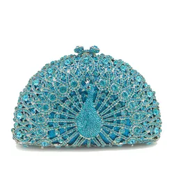 Chi belle luxury bling crystal rhinestone pink peacock purse party for ladies evening bag