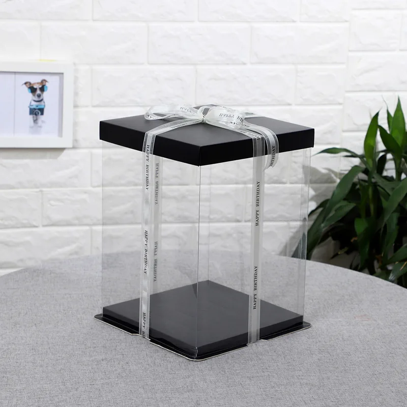 20 28cm Transparent Gift Box Artificial Flower Rose Bear Packaging Box For Valentines Wedding Birthday Gift Cake Decor Clear Box