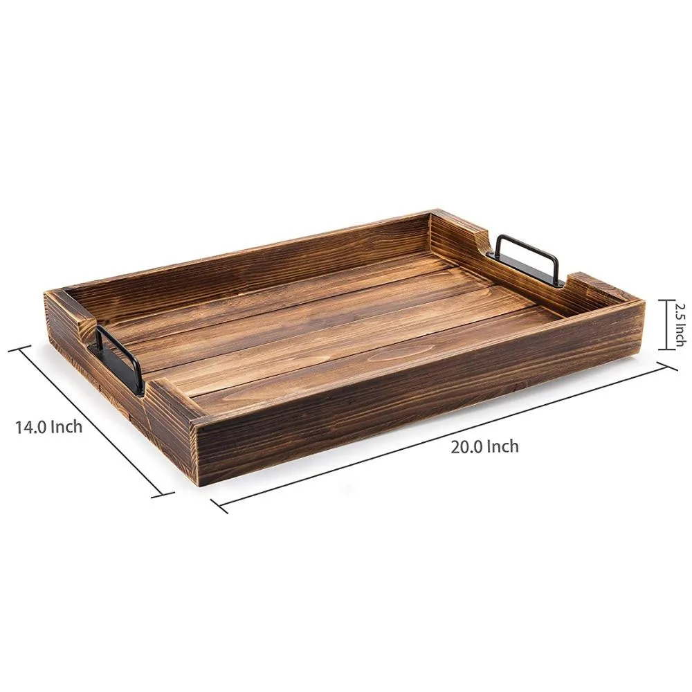 OEM&ODM high quality Organizer Wooden Food Tray With Handles for Coffee tea drink bread fruit