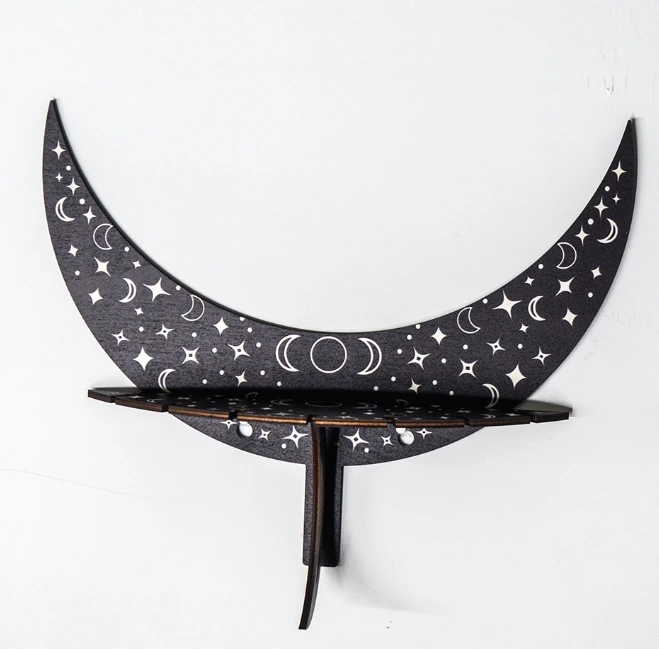 Wooden Moon Shape wall rack Storage Ramadan Wall Mount 3d Home Decor Jewelry Display Necklace holder for eid decoration