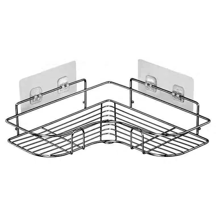 Wall Mounted Bathroom Accessories Back Adhesive Corner Shelf Organizer Storage Hanging Metal Shower Caddy