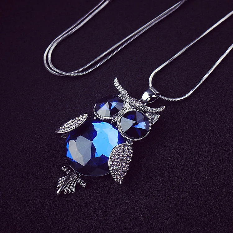 Autumn winter fashion temperament owl sweater chain crystal joker long necklace pendant