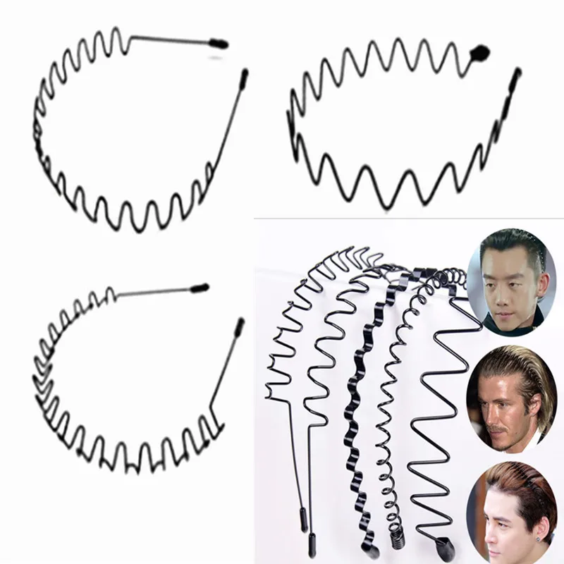 6PCS Metal Hairband Fashion Accessories for Men Women Black Non Slip Wavy Hair Hoop Headband