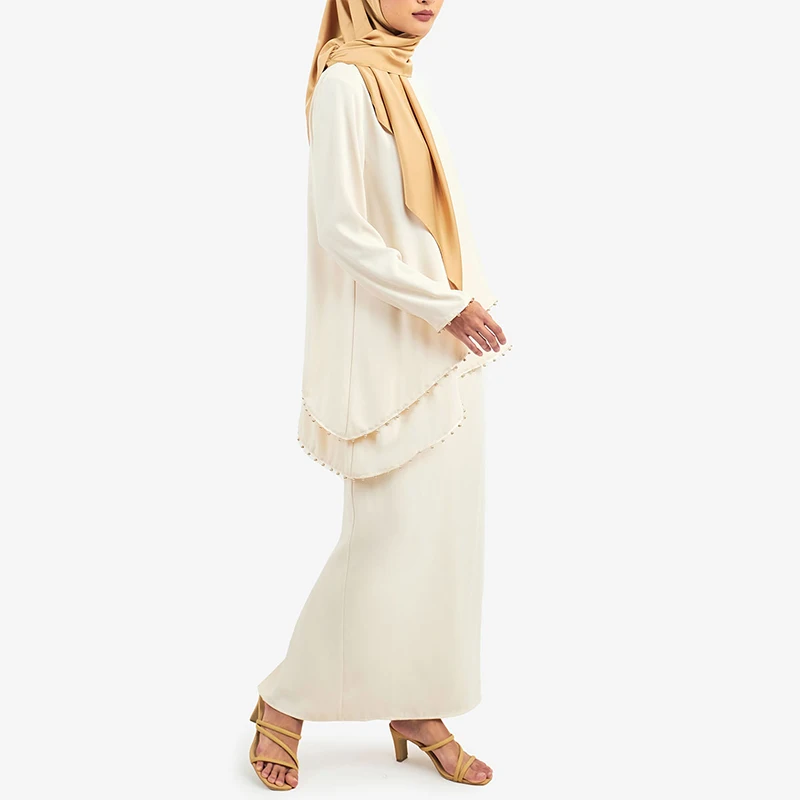 Custom beading blouses and long skirt 2 piece set kebaya indonesia women baju kurung 2023 malaysia modern muslim clothing