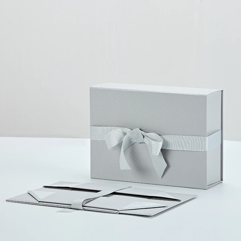 Reusable Rigid Luxury Foldable Thank You Gifts Packing Chocolate Black Red White Gray Paper Boxes with Silk Bowtie