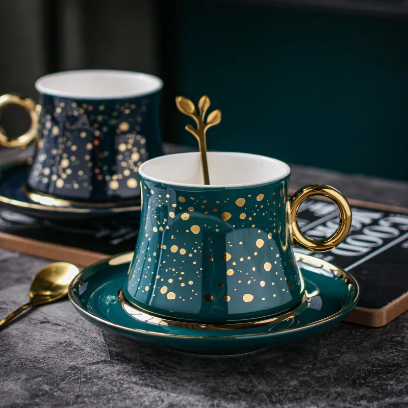 Flypeak New Nordic style luxury ceramic mugs coffee cup and saucer set tazas ceramic coffee cup tea cup sets