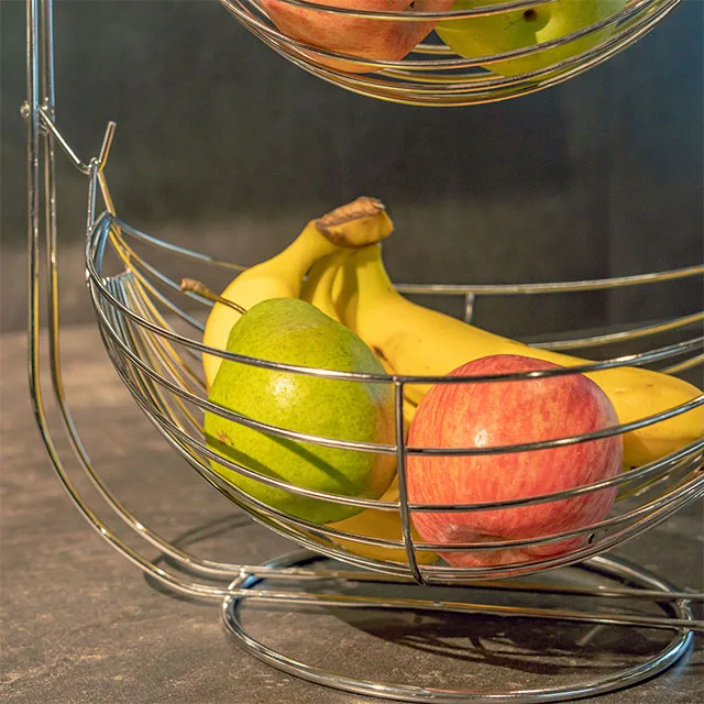 Exquisite workmanship 2 tier countertop metal fruit wire basket bowl fruit basket