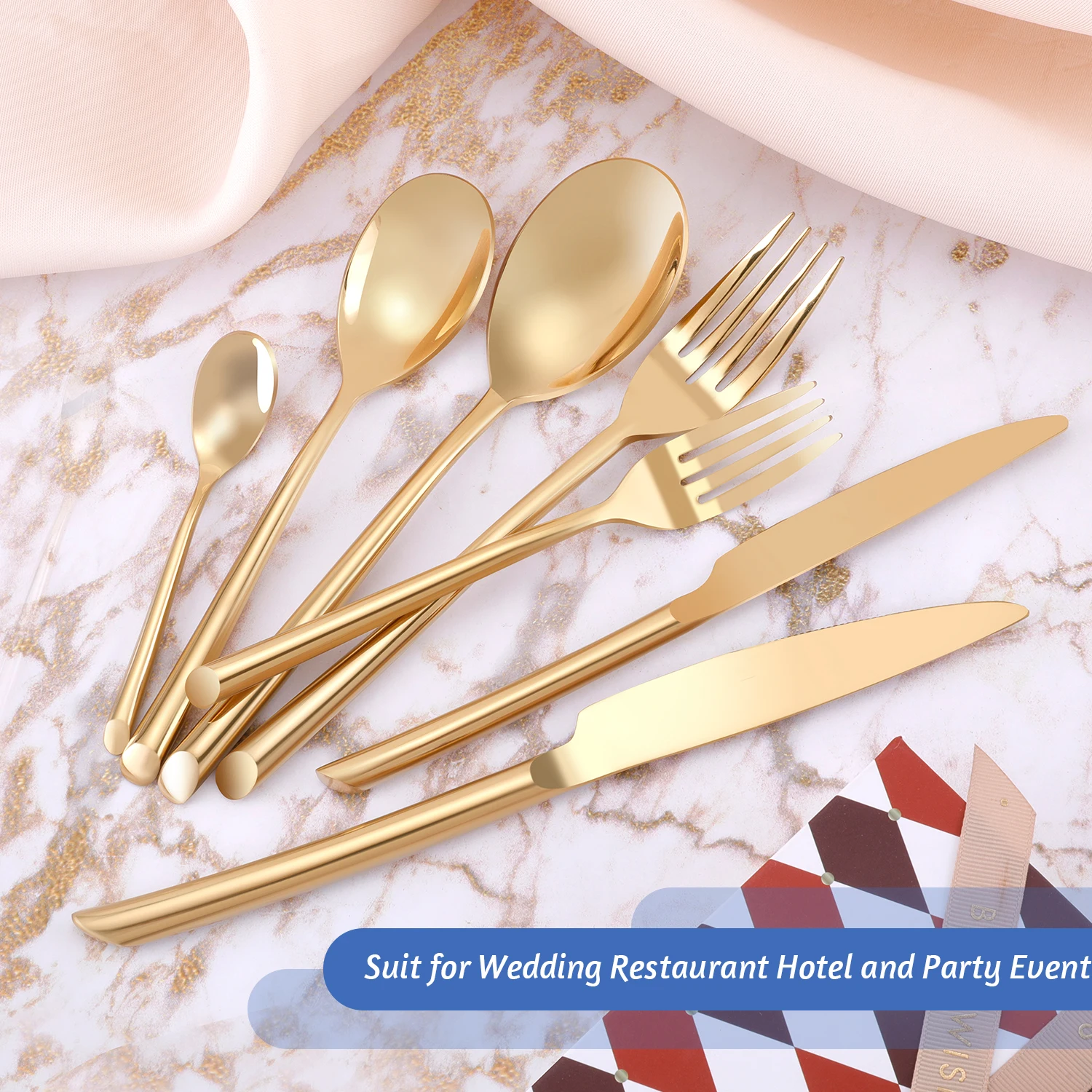 Wholesale High Quality Hand Forged Flatware Gold Stainless Steel Cutlery Set for Wedding