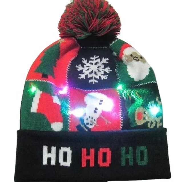 unisex winter hotsale Santa hat beanie with led light