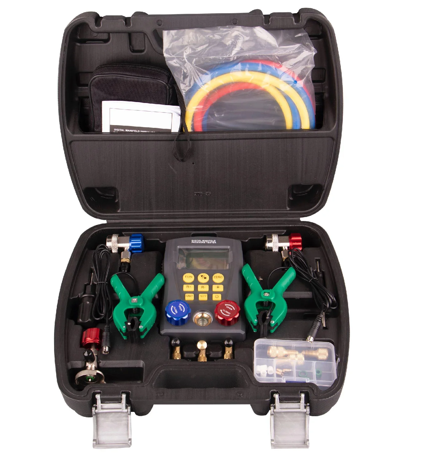 Refrigeration Digital Manifold HVAC System Gauge Set with Temperature Clips and Hoses