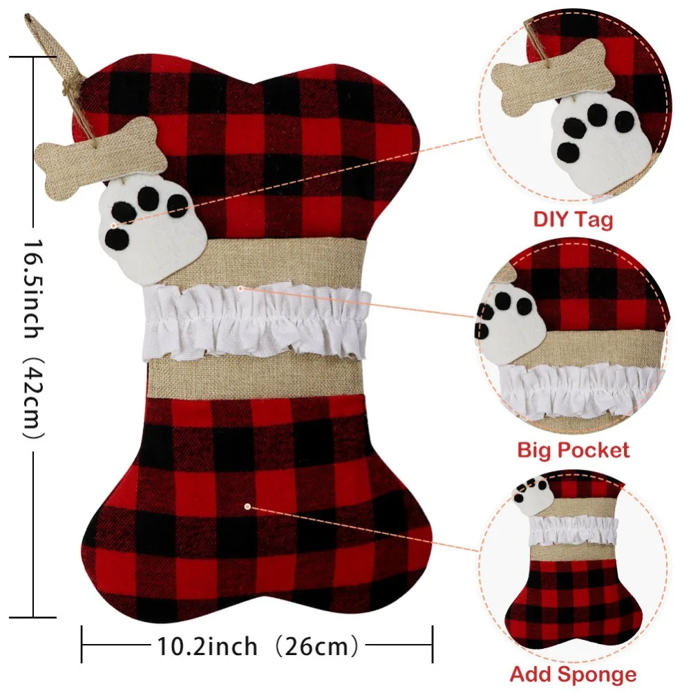 
Christmas Hanging Stockings Gift Candy Bag Sock Dog Cat Christmas Stockings for Fireplace Christmas Tree Decoration 