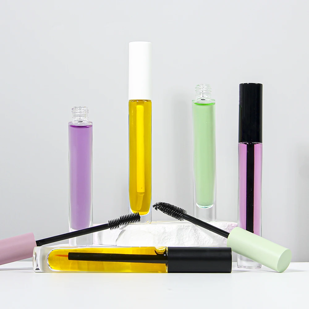 5ml 8ml 10ml Round Cylinder Glass Mascara Container Lip Oil Bottle Lip Gloss Tube With Cap Brush Luxury Cosmetic Packaging