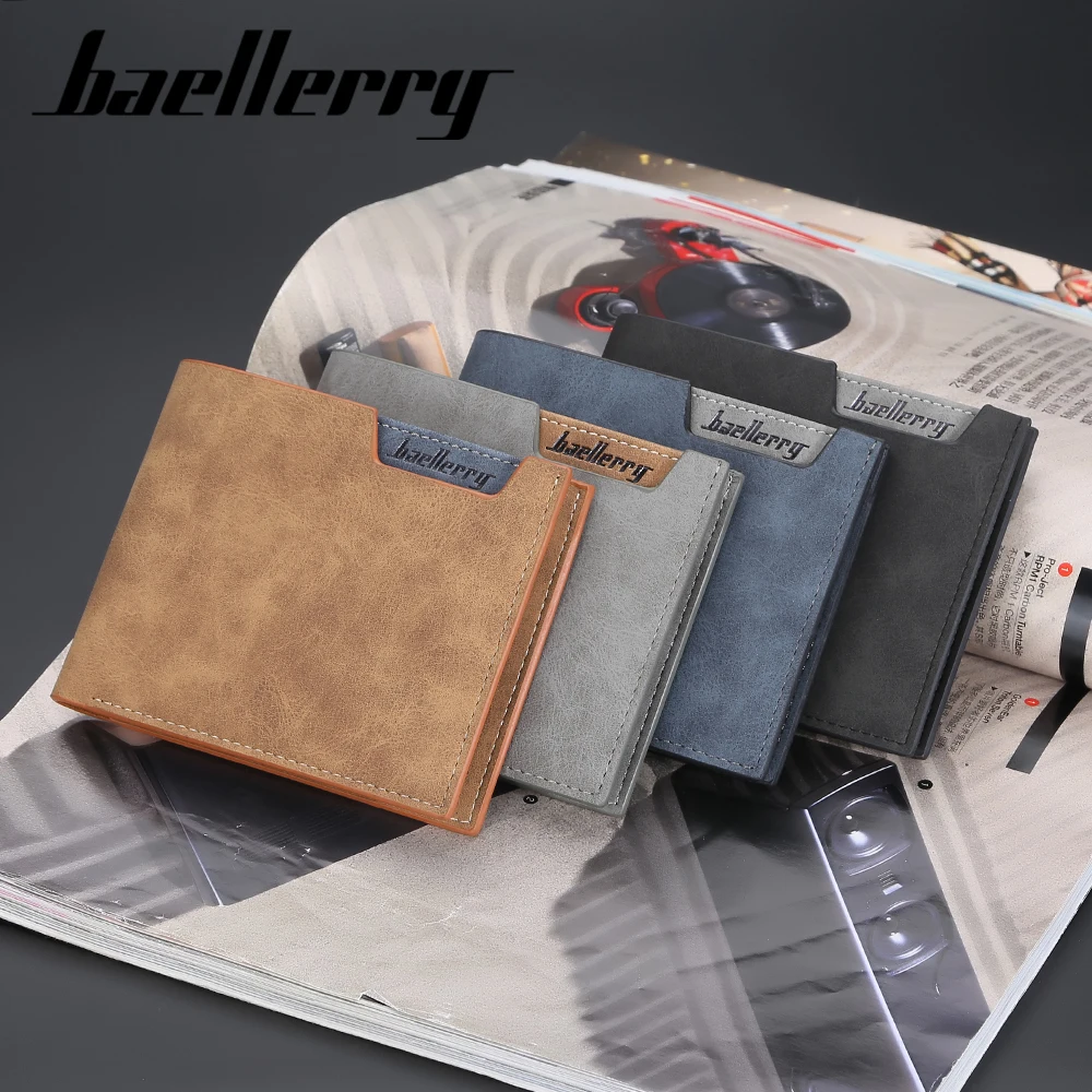 OEM baellerry short mens wallet leather blue wallets with money clip card holder wallet