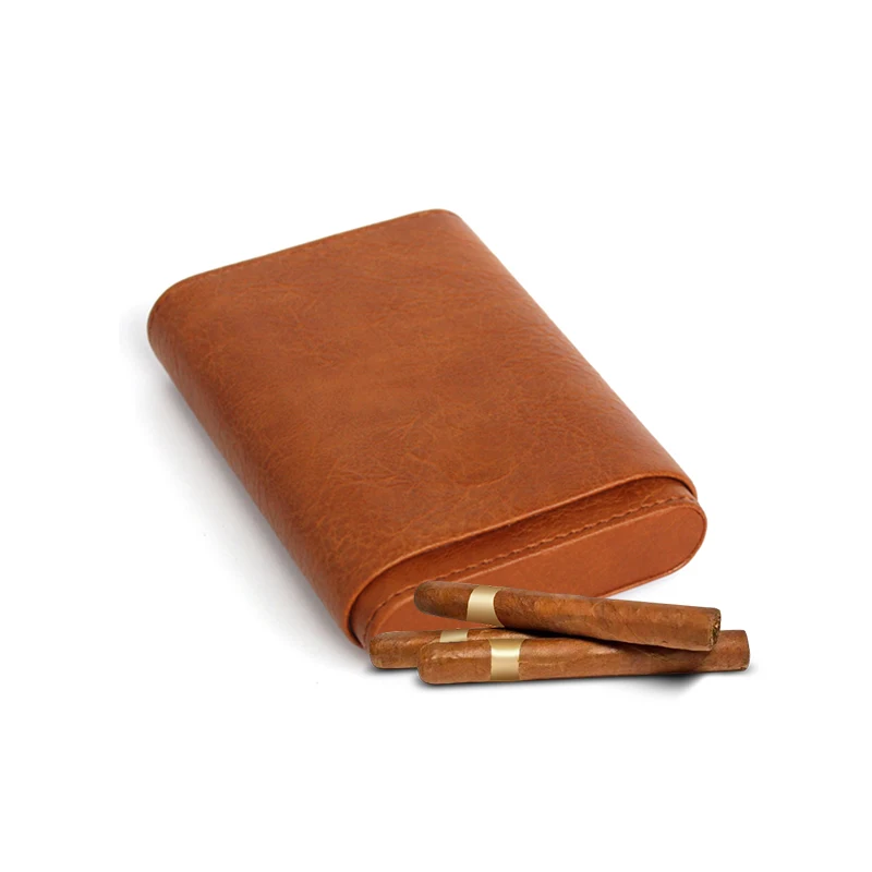 made in china custom 4-5ct leather black portable cigar humidor case wholesale smoking gift set travel cigar case