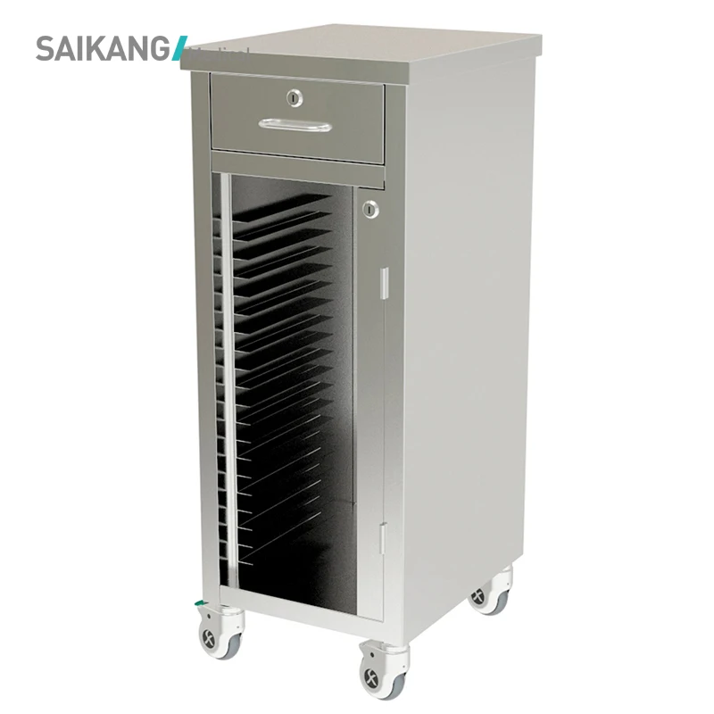 SKH014 SAIKANG Stainless Steel Medical Record Cart Hospital Patient Case History Trolley