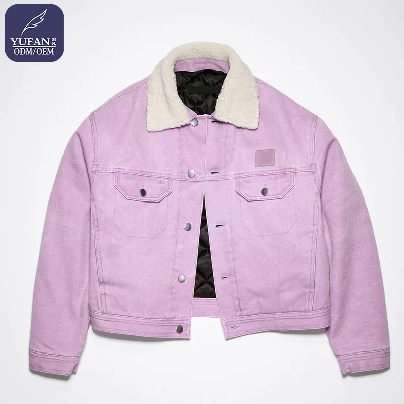 YuFan Custom 2023 OEM ODM Thin Ladies Down Jacket Denim Down Jacket  Lapel Collar Contrasting Color Down Coat