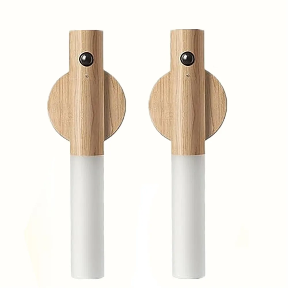 2 pack Motion Sensor Light Indoor Night Light Wall Sconce Wooden Rechargeable Portable Magnetic Battery Operated LED Night Light